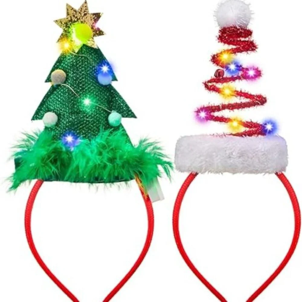 2 Pcs Lighted Christmas Headbands with LED lights‎ in Springy Santa Hat& Christm